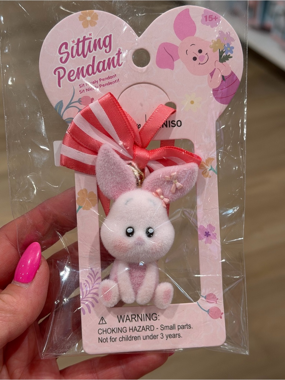 Piglet Pink Sitting Bunny Adorable Sitting Pendant Fuzzy Keychain